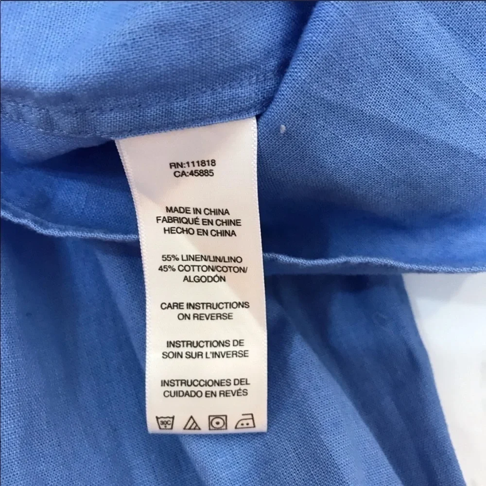 MICHAEL KORS Mens Blue Linen Collared Buttondown Casual Shirt
